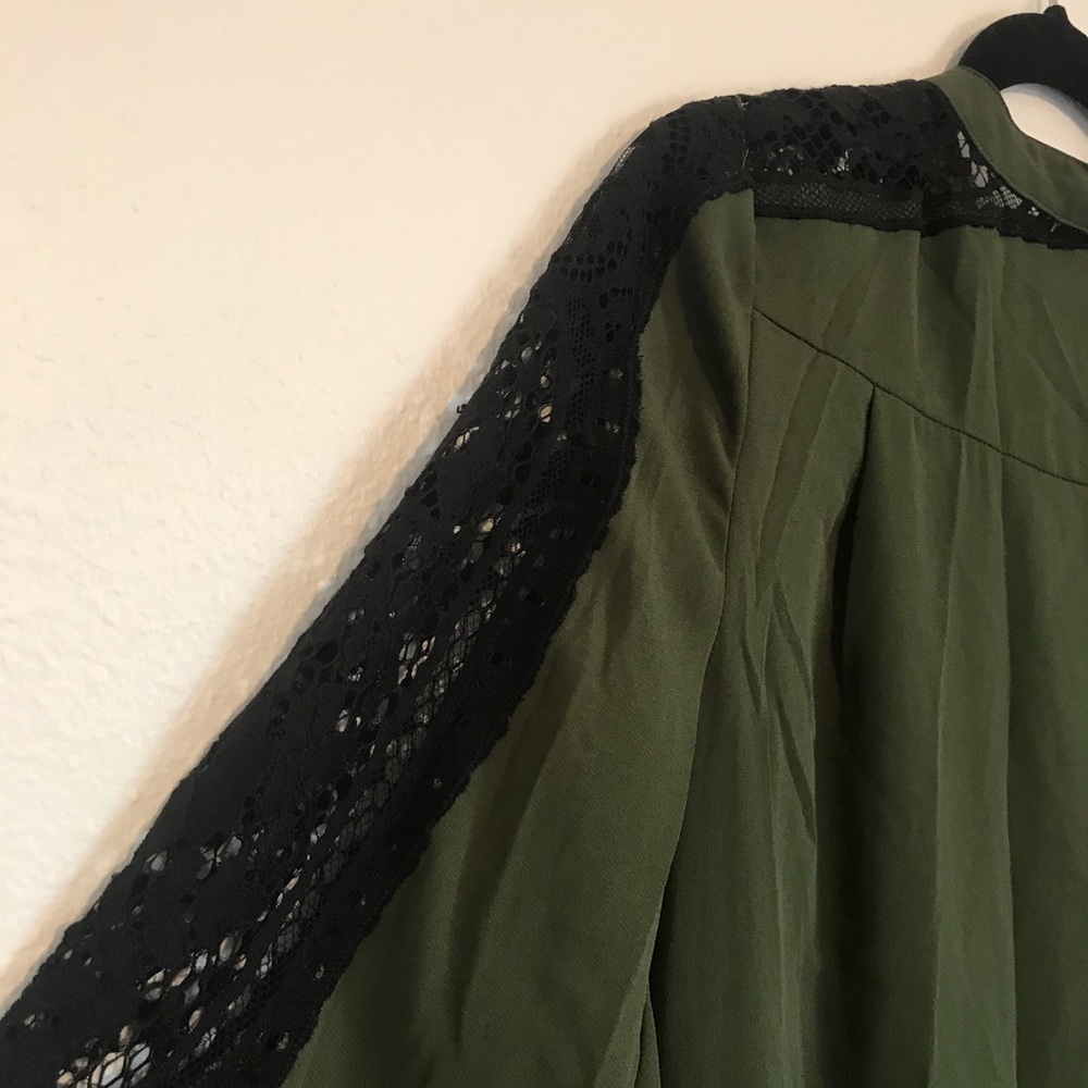 Express Olive Button Down With Lace - image 5